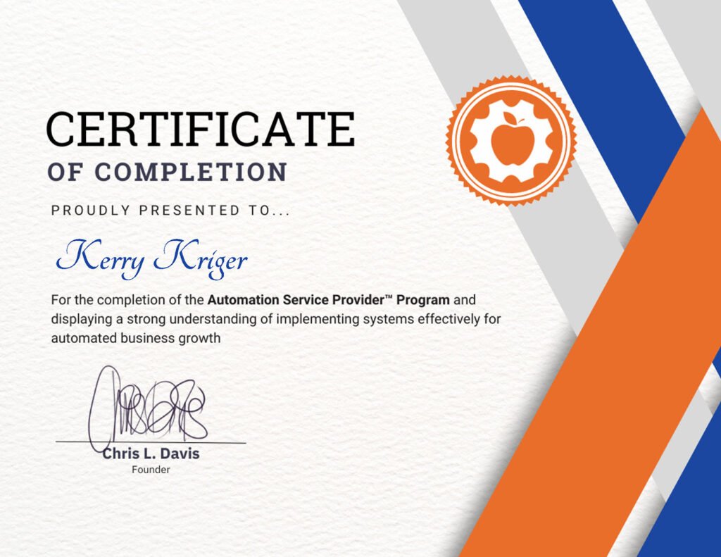 Automation Bridge ASP Certificate Kerry Kriger CASP
